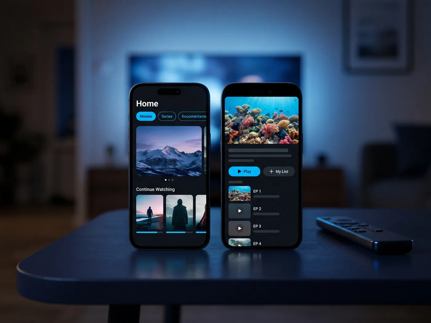 Video Streaming App concept — app screens on two smartphones