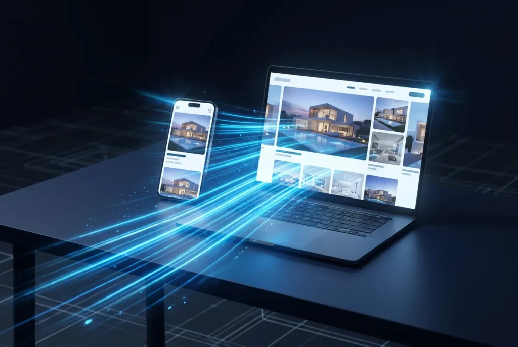 Fast luxury real estate website on a laptop and a smartphone