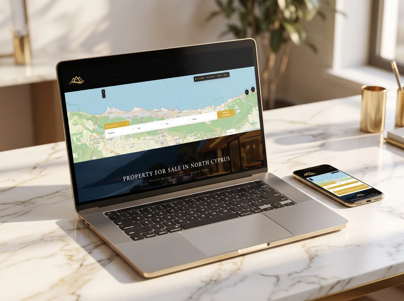 Luxury Life Property website — interactive North Cyprus map with advanced property search